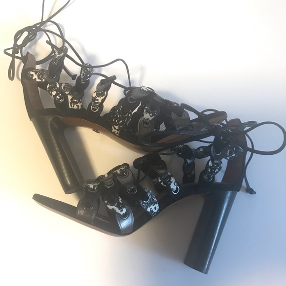 Coach Signature Black Link Lace-up Heel Sandals - Picture 8 of 9